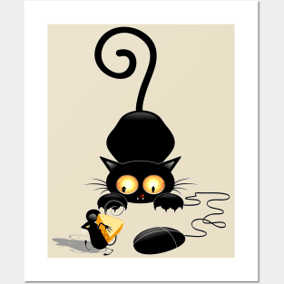 Cat, Mouse and Computer Mouse Joke Humorous Characters Posters and Art
